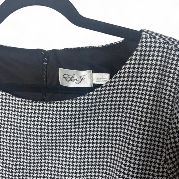 Eliza J Houndstooth Sheath Dress Size 12 Black White Ruffle Work Dress - Picture 6 of 9